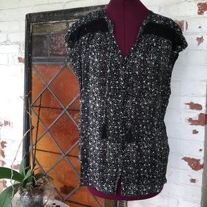 Lucky Brand Boho Black & White Blouse with Tassels